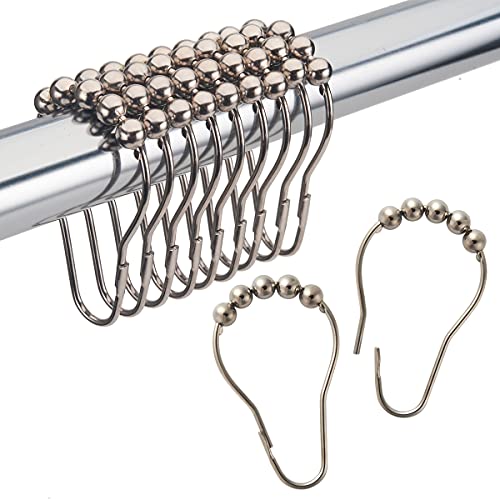 Amazer Shower Curtain Rings, Rust-Resistant Metal Shower Hooks Ring Shower Rings for Curtain Rolling Shower Curtain Hooks for Bathroom Shower Rod Shower Curtain Hangers -Set of 12-Nickel