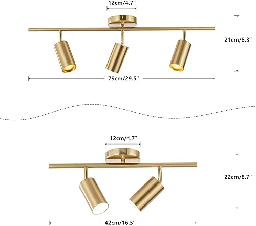 Miniatura 2 de BOKT Kit de luces de seguimiento de montaje empotrado dorado, lámpara decorativa de pared de 3 luces, moderna cerca del techo, iluminación de riel