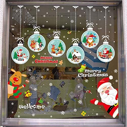 Christmas Removable Window Clings Decal Stickers with Big Christmas Ball Reindeer Santa Large Xmas DIY Stickers for Kids’ Room Shop Window Home Decoration