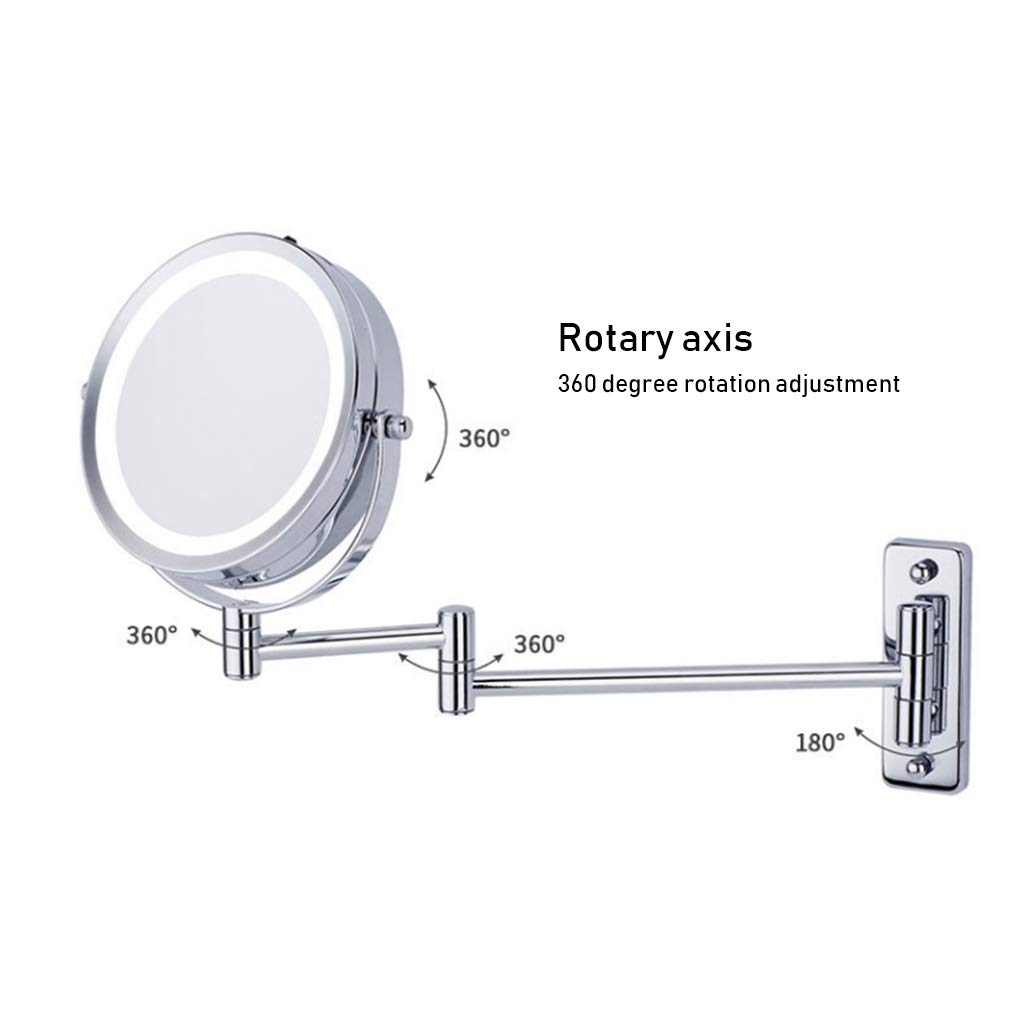 Specchio da Toilette Specchio da Bagno bifacciale a LED Specchio cosmetico telescopico Pieghevole a Parete Specchio ingranditore 5X Specchio di Bellezza