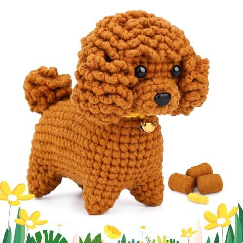 Hssugi Crochet Kit for Beginners, Crochet Animal Kit Dog, Complete Crochet Starter Kits for Adults with Easy Yarn Step-by-Step Video Tutorials Crochet Hook for Women Birthday Present