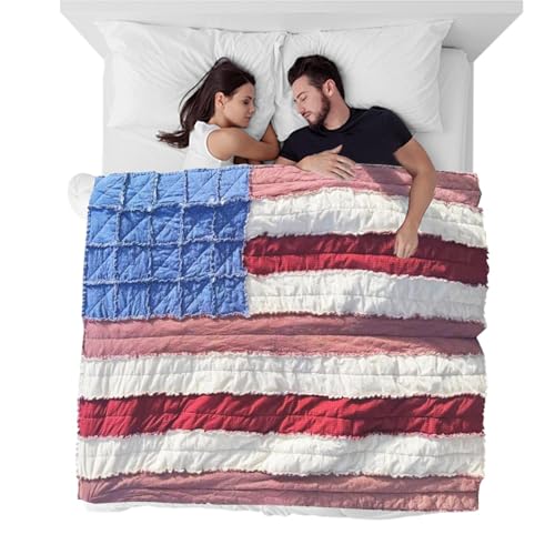 brooksnaji Colcha de bandera, 4 de julio | Estrellas Patrióticas y Bandera a Cuadros Edredón,Manta de cama suave y transpirable hecha a mano para cama sofá sala de estar