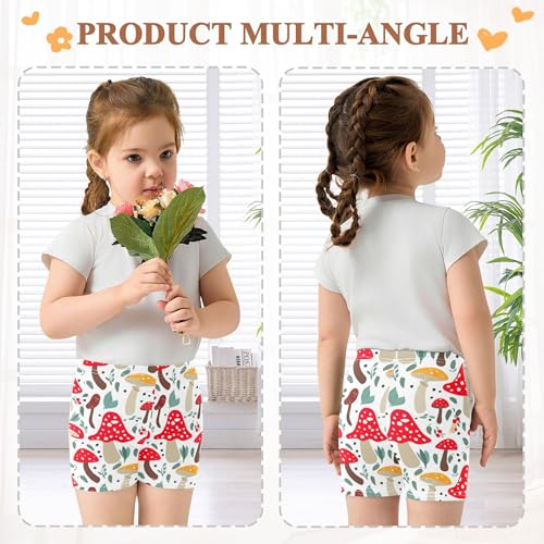 Joisal Toddler Biker Shorts Girls Cotton Shorts for Under Dress Cute Mushrooms Red Orange Plants Dance Clothes 4t4