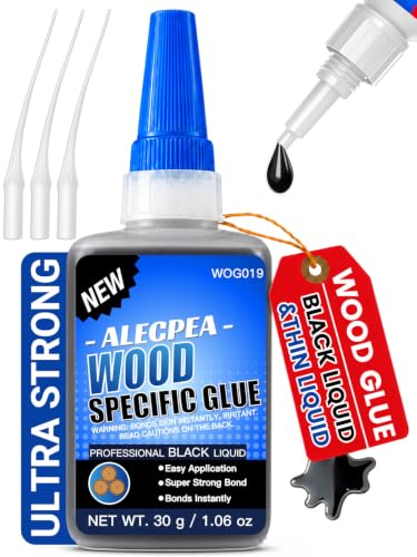 Image of ALECPEA Black Wood Glue, Thin CA Glue for Dark Wood, 30g with 3 Droppers | Fast 15 Second Set, 12-Hour Full Cure, Deep-Grain Flow For Ebony-Tone Furniture, Crafts, And Models