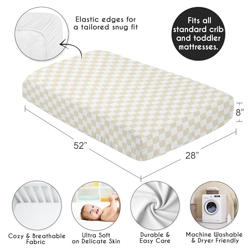 Image of Sweet Jojo Designs Fitted Baby Crib Sheets (Beige Gingham Checkered) for Boys or Girls, Infant Nursery, Toddler Room - Standard Size (Gender Neutral, Plaid, Vintage, Modern, Check, Unisex, Tan Taupe)