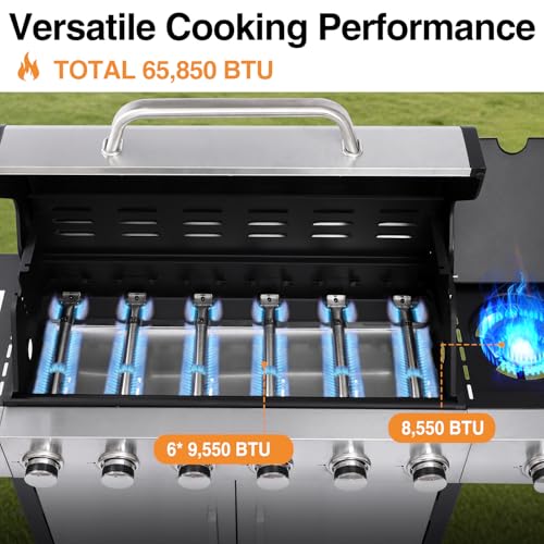 6 Burner Propane Gas Grill with Side Burner, Cast Iron Grates, Plate, Lid and Warming Rack, Large Cabinet Style BBQ Grill for Barbecue Grilling Backyard Cooking, 620 SQ. IN. Cooking Area - Image 8
