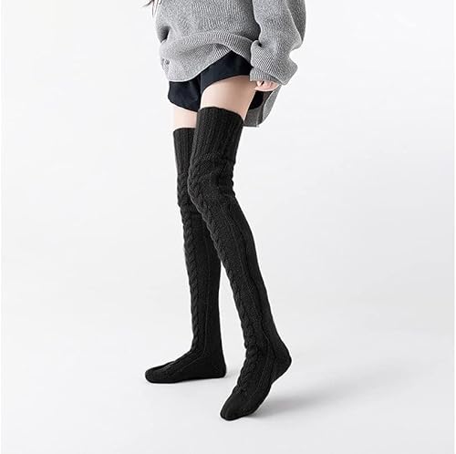 Miniatura 7 de Pcavin Calcetines altos hasta el muslo para mujer, por encima de la rodilla, calcetines de punto trenzado, calentadores de piernas largos y cálidos