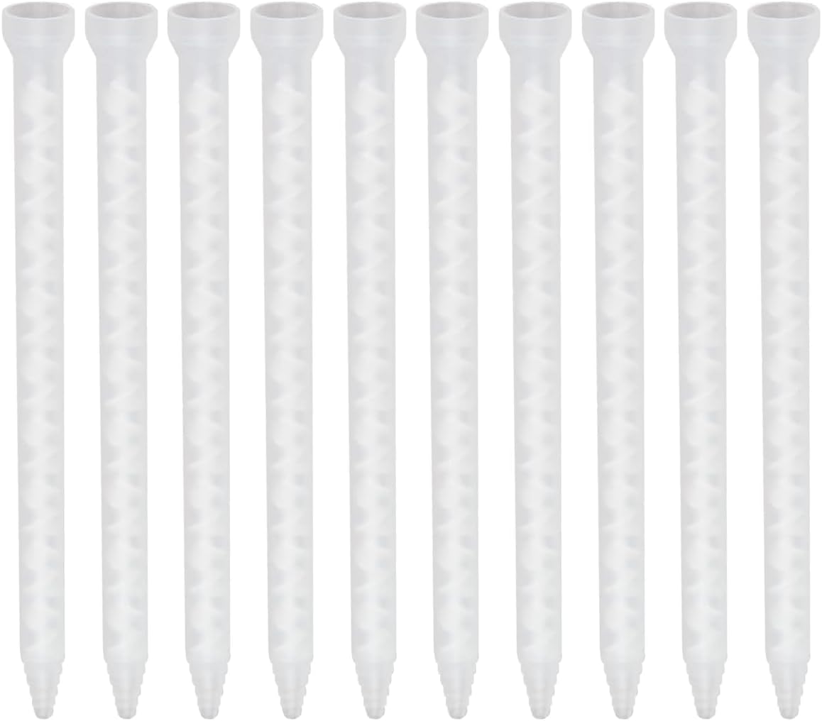 Epoxy Mixing Nozzle 8.46 inch for 2 Part Cartridge Tubes Not Threaded | Mixer Tips Epoxy Tips 18 Elements 10 Pieces White