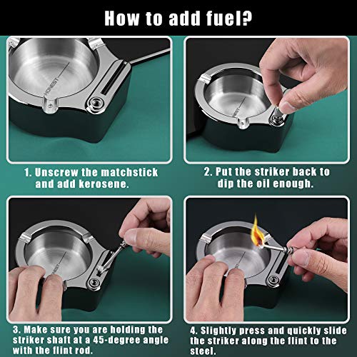 yusud Large Cigarette Ashtray with Permanent Match Lighter, Fancy Metal Ash Tray Set for Weed, Cool Ashtrays for Cigars Outdoor Indoor Decor in Home Office