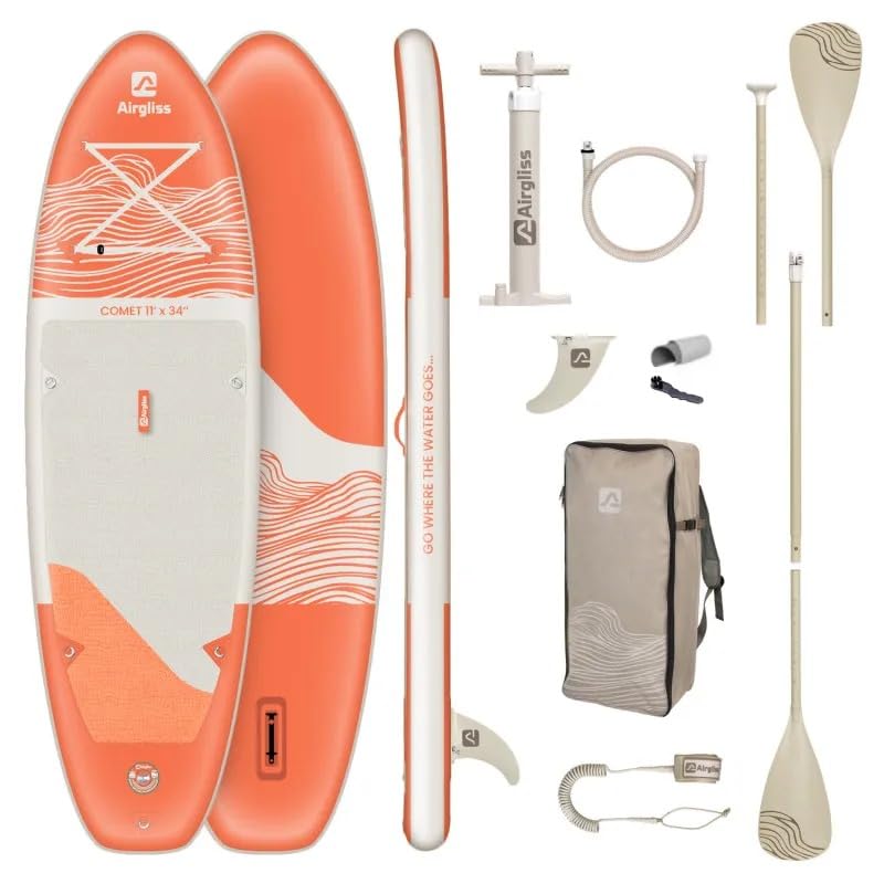 Aufblasbares Paddle Airgliss 11.0 für bis zu 2 Personen (max. 170 kg) | Erwachsene und Kinder | stabil und hochwertig | komplett mit allem Zubehör: Paddel, Schwelle, Tasche, Flügel, Leine