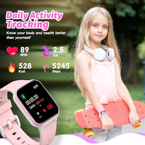 Kids-Smart-Watch-for-GirlsIP68-Waterproof-Kids-Fitness-Tracker-Watch-with-15-Inch-DIY-FaceHeart-Rate-Sleep-Monitor19-Sport-ModesCalories-CounterAlarm-ClockGreat-Gifts-for-Children-6-PInk