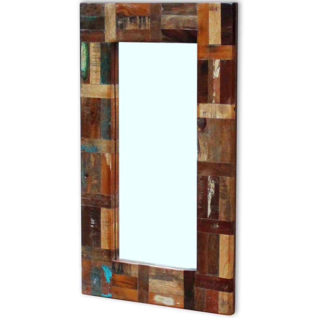 Espejo de madera reciclada de 50 x 80 cm para montaje en pared, diseño retro vintage para baño, pasillo, dormitorio, armario como espejo de cuerpo entero