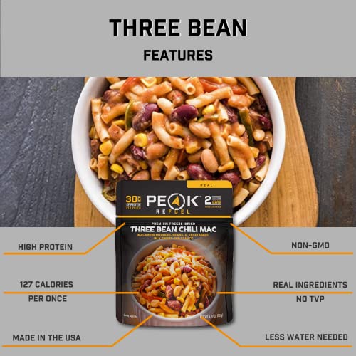 Peak Refuel Three Bean Chili Mac| Premium Freeze Dried Camping Food | Backpacking & Hiking Mre Meals | Just Add Water | 100% Real Ingredients | 30G Of Protein | 2 Serving Pouch #TOP1