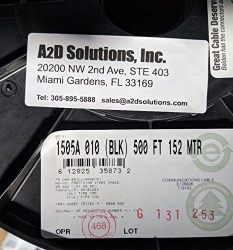 Belden 1505A RG59/20 SDI Coaxial Cable 500 Ft Black-by Belden