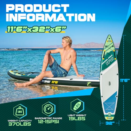 Image of 11'6 inch Inflatable Stand Up Paddle Boards, Premium SUP Accessories, Non-Slip Comfort Deck for Youth & Adults