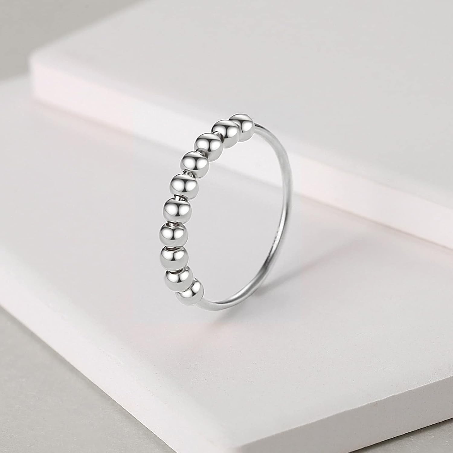 925 Sterling Silver Rings Anxiety Rings Fidget Ring for Women & Men 14k Gold Plated Spinner Thumb Ring with Beads Spinning Stress Relief Anxiety Fidget Jewelry Ideal Gift, Size