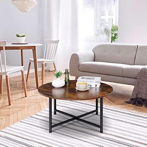 Super Deal Round Coffee Tables W/ 32 Inch Rustic Wooden Surface Top And Sturdy Metal Legs Industrial Cocktail Table For Living Room, Rustic Brown #TOP1