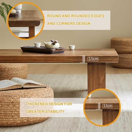 Table basse japonaise en bois massif, grande table de sol et bureau d'appoint multi-usage - 5