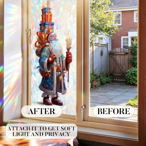 Image of Blue Robe Santa Gift Tower Holographic Window Film 17.32x39.37in