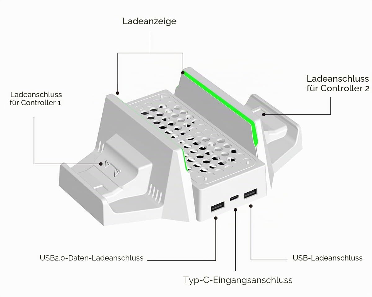 ElecGear Vertikale Kühlung und Ladestation für Xbox Series S, 2X Wiederaufladbare Akku für Xbox Controller Batterie Ladegerät, Lüfter Kühler Ständer mit LED-Lichtern und USB-Anschluss