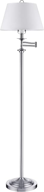 Knightsbridge Traditional Swing Arm Floor Lamp Light in Satin Silver with White Shade