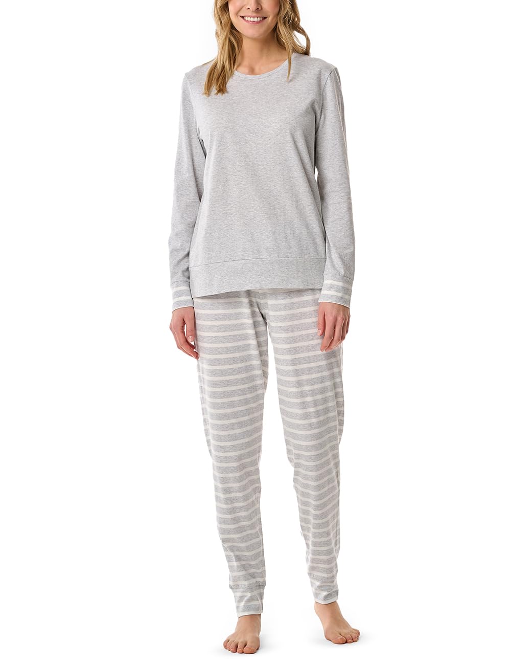 Schiesser Damen Schlafanzug lang Set mit Bündchen weiche Baumwolle - Nightwear