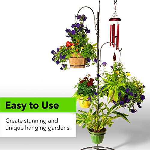 Yard Butler Yt-5 Yard Tree Hanging Garden - Three Shepherd Hooks For Outdoor Or Indoor Plant Hanging - Two Circular Holders For Plant Pots - Heavy Duty Anti-Tip Base And Steel Center Pole #TOP1