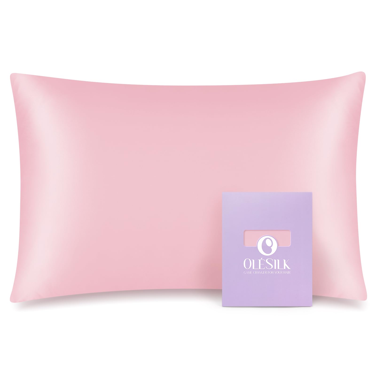 OLESILK Taie d'oreiller 100% Soie de mûrier pour Cheveux et Peau, 2 côtés, 19 mommes, Pure Soie Naturelle avec Fermeture éclair dissimulée, 33 x 45,7 cm, Rose