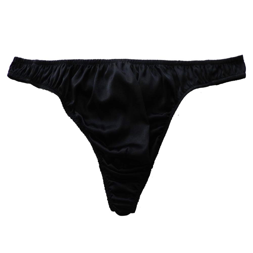 Panasilk Men's Silk G-Strings Thongs Silk Panties(Black，M)