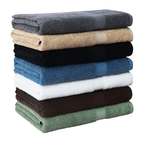 COTTON CRAFT Simplicity Bath Towel Set - 7 Pack Assorted Colors - 100% Cotton Bath Towel - Soft Lightweight Absorbent Quick Dry Everyday Towel - Luxury Hotel Gym Shower Pool Travel Dorm -27x52- Multi