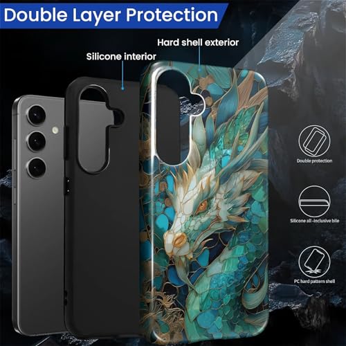MQJCYB Case for Samsung Galaxy S25 Plus, Hybrid Heavy Duty 2 in 1 Full Body Rugged Shockproof Protection Glossy Case for Samsung Galaxy S25 Plus Blue Gold Dragon Stained Glass by MQJCYB - Used condition - Image 6