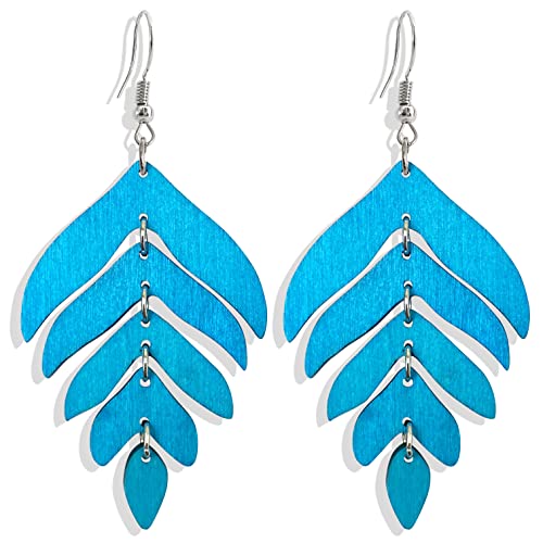 Handmade Lightweight Wooden Leaf Drop Dangle Earrings Bohemian Na...