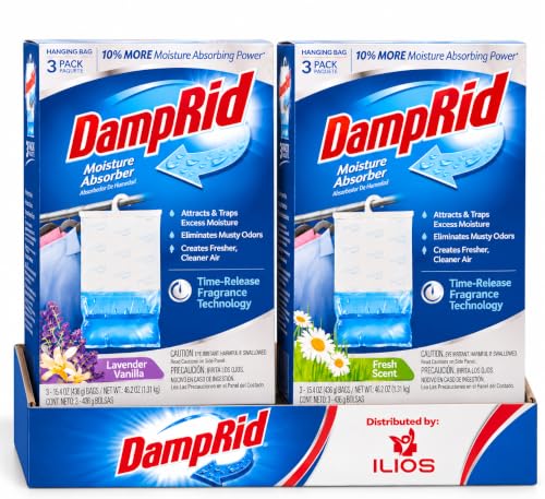 ILIOS Damp Variety of 2 Scent's, 6 Moisture Absorbers (3 Powder Fresh, 3 Lavender Vanilla) - Eliminates Odors for Fresher, Cleaner Air,14% More Moisture Absorbing Power.