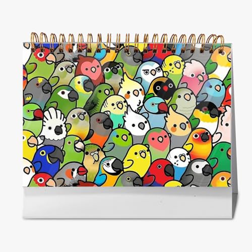 2026年 卓上カレンダー カラフル オウム コンゴウインコ 月間カレンダー ページめくり 新日本カレンダー 実用性 文房具 360°書き込み 小型 デスクトップ おしゃれ 計画整理 プレゼント 2025年9月?2026年12月