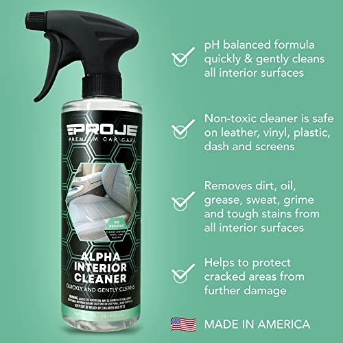 Proje Premium Car Care - Alpha Interior Cleaner - Leather Seat Cleaner - Multi-Surface Safe - Interior Car Cleaning Spray - Ph Balanced - All In One Cleaner - Safe On Dash, Leather, Vinyl, Plastics, Trim, Glass, & More #TOP1