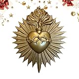Sagrado Corazón Para Colgar - Icono De Iluminación Dorada Brillante, Acento Residencial Devocal, Arte Espiritual | Apelación Retro Mística, Solución de Bendición Viva Para La Ceremonia