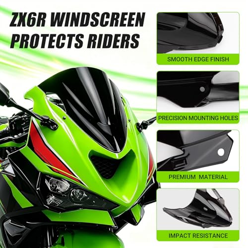 Image of PSLER Double Bubble windshield for 2024 2025 ZX6R Black | ZX6R accessory, motorcycle windscreen channels airflow to effectively reduce wind noise