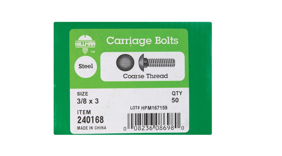Bolt, Carriage, Chrome, 1/4-20x1, PK5