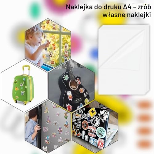 AOOTE Przezroczysty papier do drukarki, 12 arkuszy do drukowania naklejek winylowych, 297 x 210 mm, A4, przezroczysty, błyszczący papier winylowy do lasera, do biura, przezroczysty