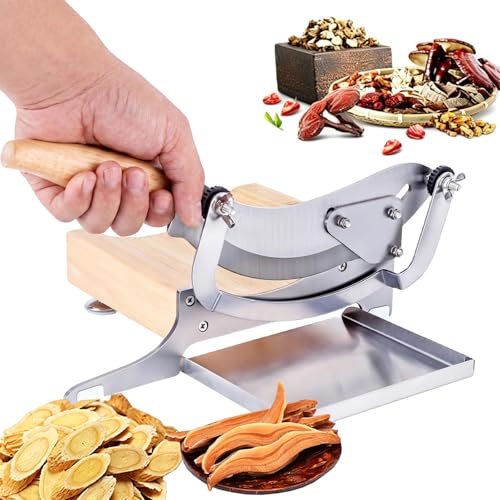 Weyot Cortador de Medicina China, Grosor Ajustable de 0-12mm, Cortafiambres Manual con Bandeja para Hierbas Chinas Biltong Queso Pastelería Embutidos Verduras Turrón Silver,36cm