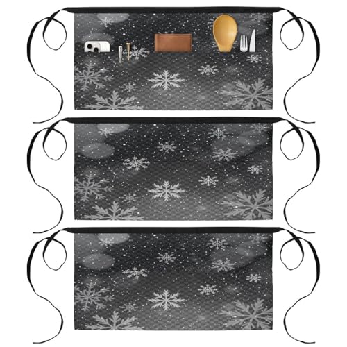Tablier court de cuisine gris 3 poches pour nettoyage et bar