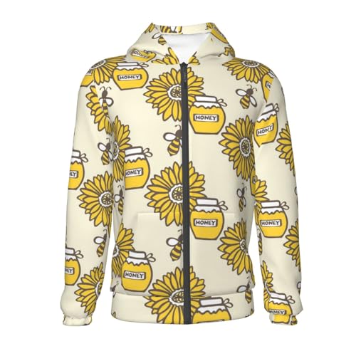 Cartoon Honey Pot Bee Sunflower Kids Pullover Hoodies Boys Zip Up Sweatshirts Girls Athletic Clothes with Pocket2