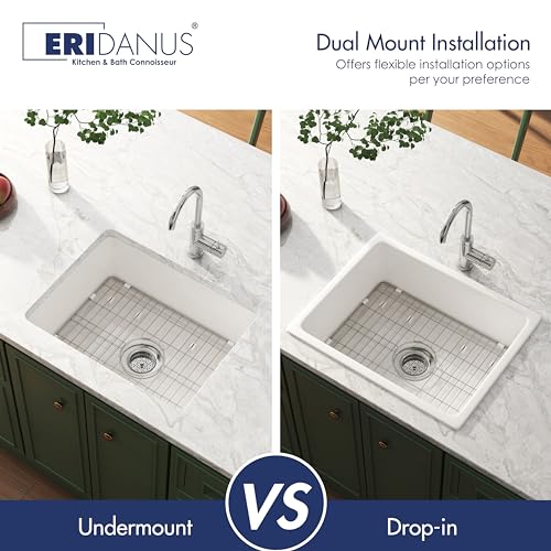 Eridanus Drop In Kitchen Sink, Eridanus 24 Inch X 18 Inch Undermount Kitchen Sink 24 Inch Fireclay Sink Dual Mount White Kitchen Sink Topmount Deep Single Bowl With Bottom Grid And Strainer Drain thumb #4