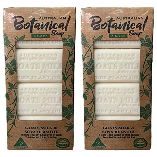 Australian Botanical Soap Goats Milk & Soya Bean Oil Pure Plant Oil - Pack of 16 Bars - Comes in 2 Boxes - 8 Bars Per Box - Bulk Australian Botanical Soap