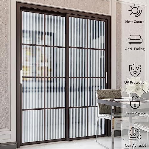 Image of VELIMAX Reeded Glass Privacy Film, Frosted Window Vinyl, 3D Decorative Window Decals Non Adhesive for Bathroom, Living Room 23.6x157.4 inches