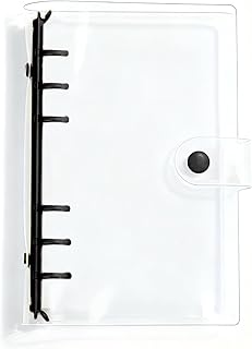 システム手帳 透明 バインダー 6穴 A5 23.5×18cm シール帳 リフィル式手帳 メモ帳 スケジュール帳 PVC 柔らかい 防水カバー ボダン付き 金属リング スナップボタン留め(ブラック)