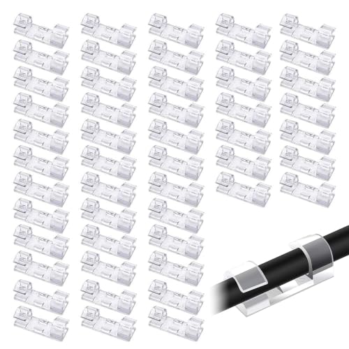 Image of Cable Clips for Wire Management on Wall | Self-Adhesive Wire Organizer Clips for Wall Desk Office Home | Heavy Duty Cable Clips for Laptop Computer (Transparent-40 Pcs)