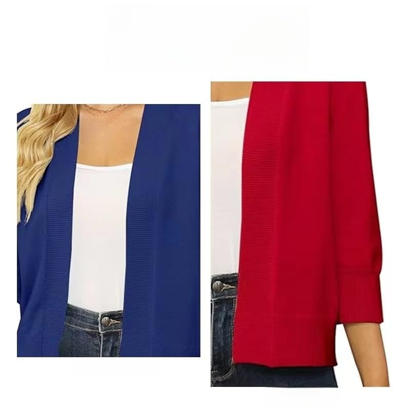 Bolero Mujer,Cárdigan de Punto con Cuello En V para Mujer Chaqueta Ligera Y Corta con Abertura Frontal Suéter de Manga 3/4 Elegante Prenda para Cubrir Vestidos Ropa de Verano.