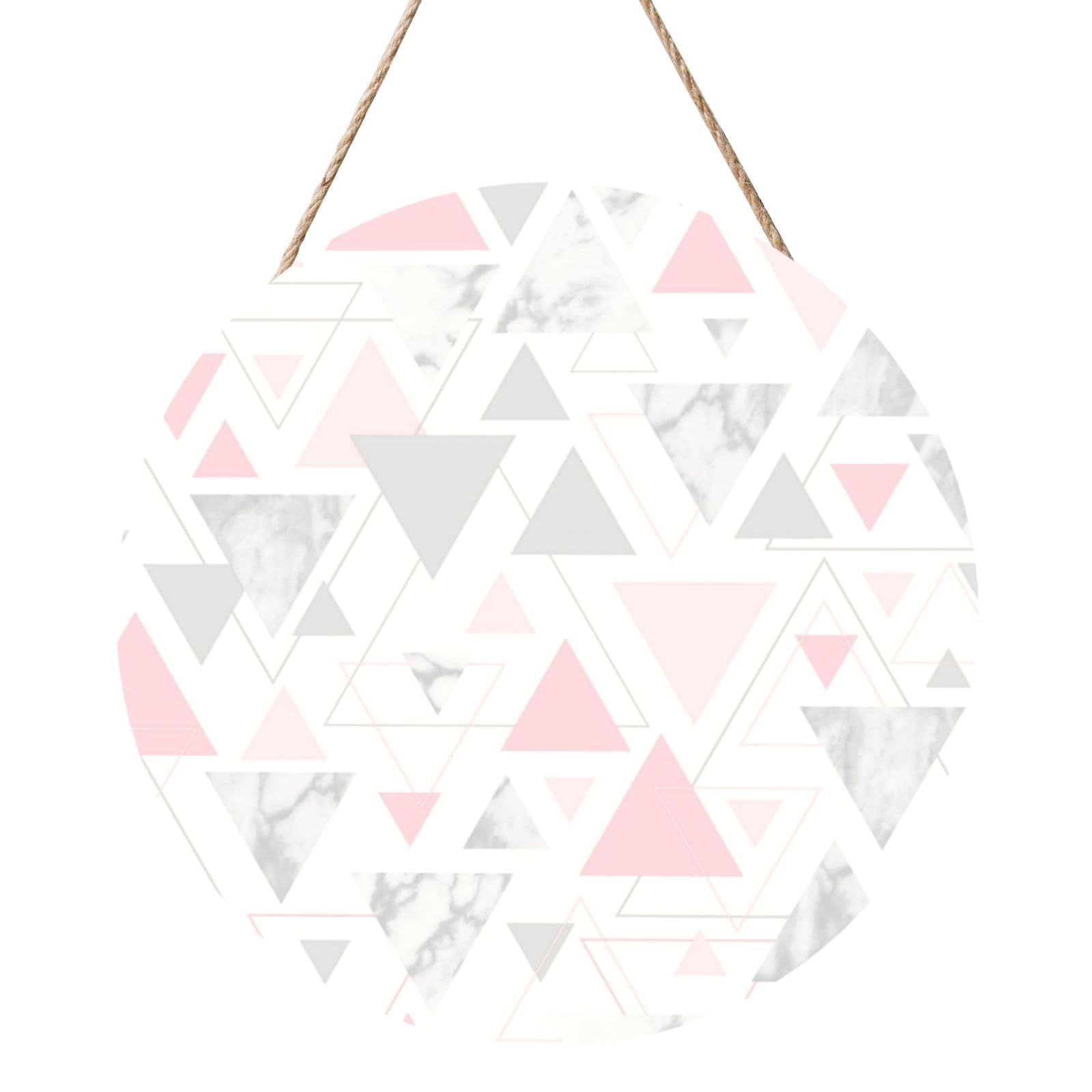 InOmak Pink Grey Silver Geometric Triangle Marble, Round Wood Panel Painting 12 in, Wall Hanging Painting For Home