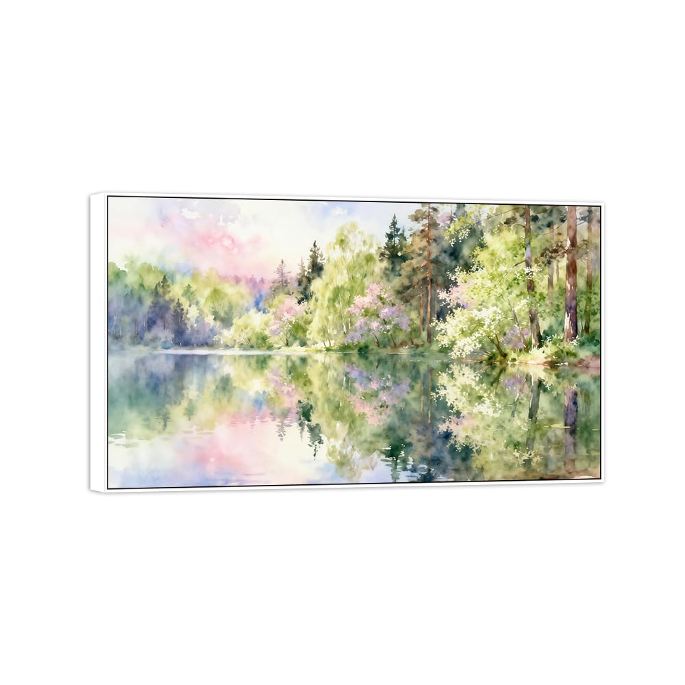 OZPWBVY Landscape Canvas Prints Tree Lake 7. Home Decor 40x70cm White Frame